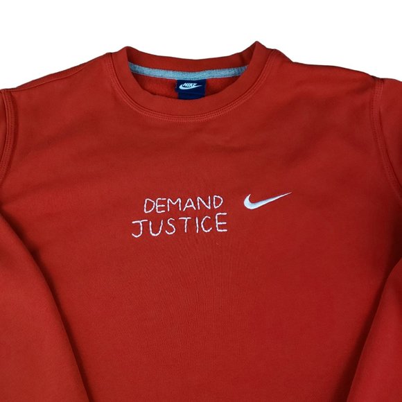 Nike Upcycle Demand Justice Red Sweatshirt Medium Activist Statement - Picture 2 of 8
